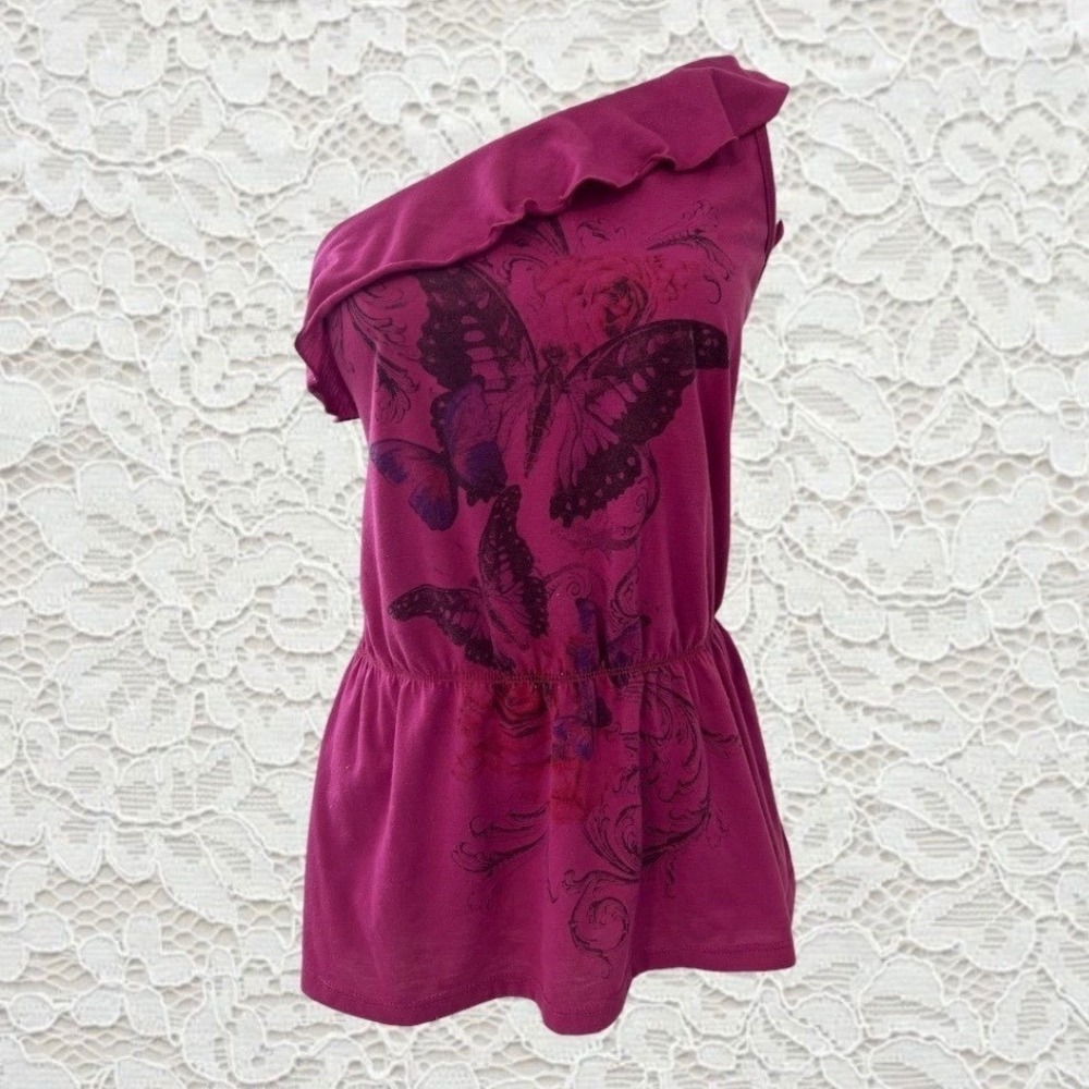 vintage y2k one shoulder butterfly graphic tank top